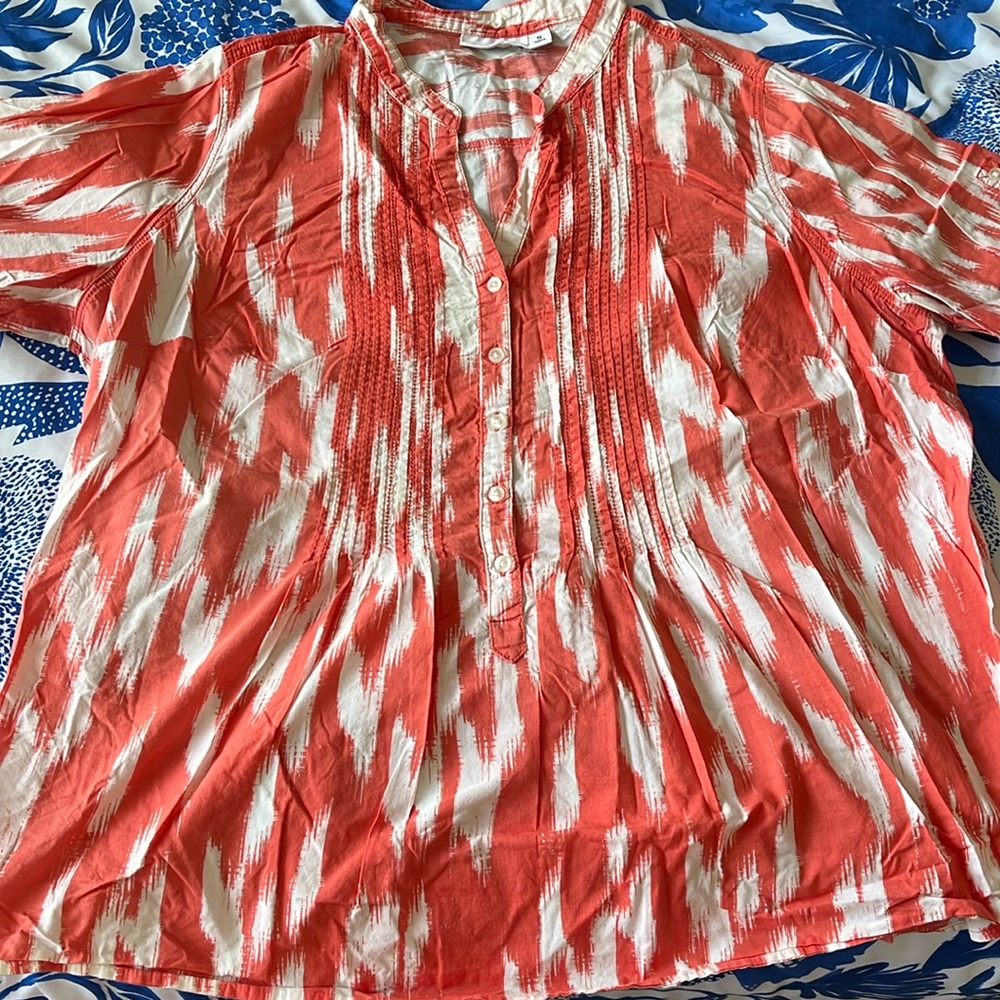 St John’s Bay 1X Coral and White Ikat Women’s Blouse
